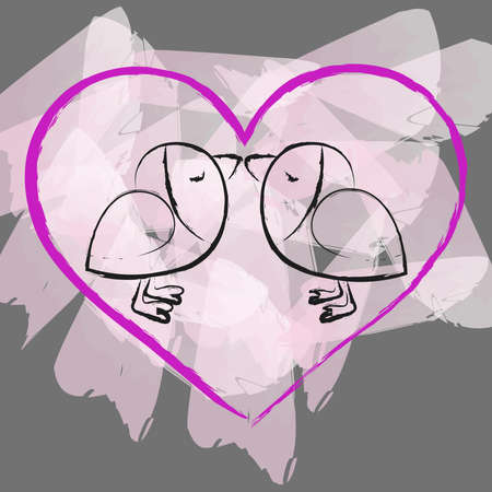 vector illustration of two birds in the heartのイラスト素材