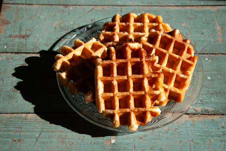 Plain golden wafflesの写真素材