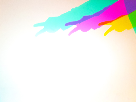 Three shadows of an arm and a hand on white background