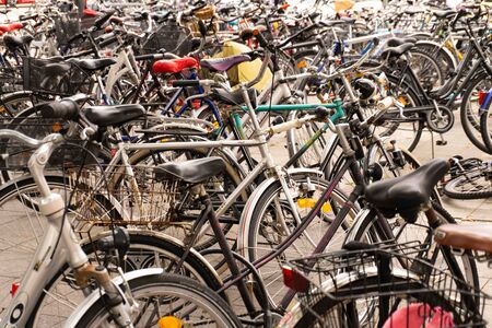 Hundreds and thousands of bicycles in the city - cut outの写真素材