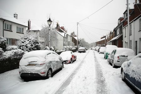  cardiff covered by snow, horizontally framed shotの写真素材