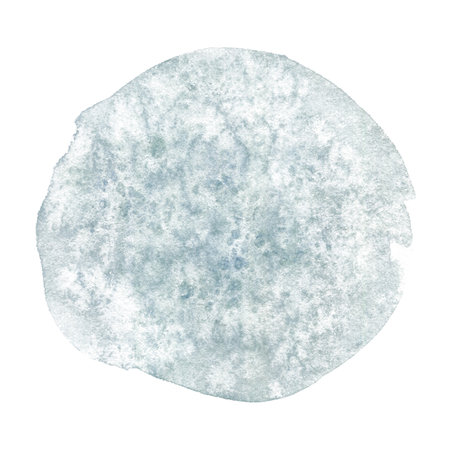 Grey-green abstract watercolor stain isolated on white background. Hand drawn ice patterns texture. For greeting cards template, festive packaging, decoration and design of New Year and Christmas.の写真素材