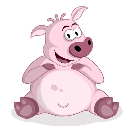 funny sit pinky pig のイラスト素材
