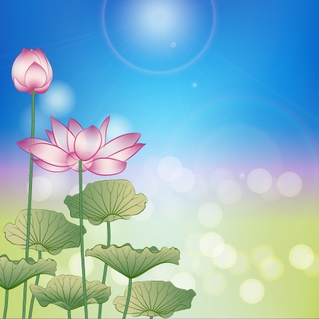 Lotus flower under the sun on blue sky.のイラスト素材