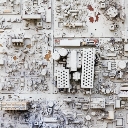 close-up of electronic circuit board with white painted