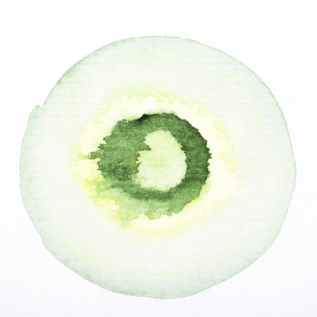 Art watercolor green circle paint stain isolated on white rough texture paper backgroundの写真素材