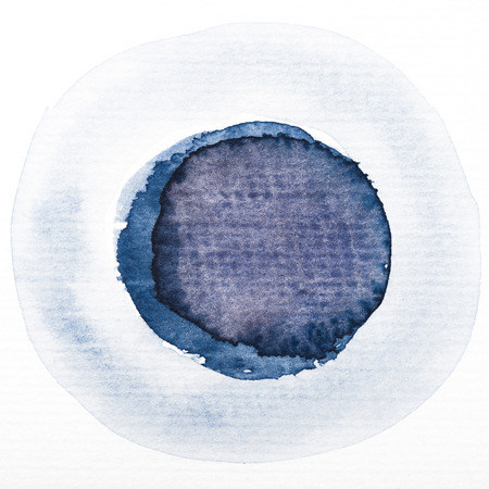 Art watercolor blue-gray circle overlay paint stain isolated on white rough texture paper background with clipping Pathの写真素材