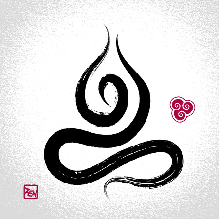 Yoga lotus pose and air element symbol with oriental brushwork styleのイラスト素材