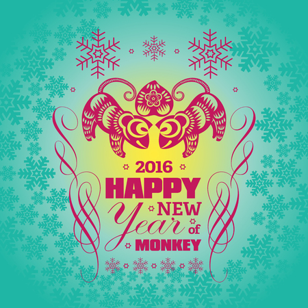 2016: Vector Chinese New Year greeting card background with paper cut. Year of the monkey, Asian Lunar Year.のイラスト素材
