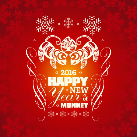 2016: Vector Chinese New Year greeting card background with paper cut. Year of the monkey, Asian Lunar Year.のイラスト素材
