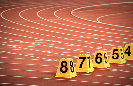 starting block in track and field, Athletics Track Lane Numbers.の写真素材