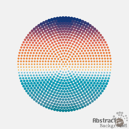 Halftone colorful dot circle, center of the radial pattern, illustration.Pop art halftone spotted dotted circle. Pop-art style dots illustration.のイラスト素材