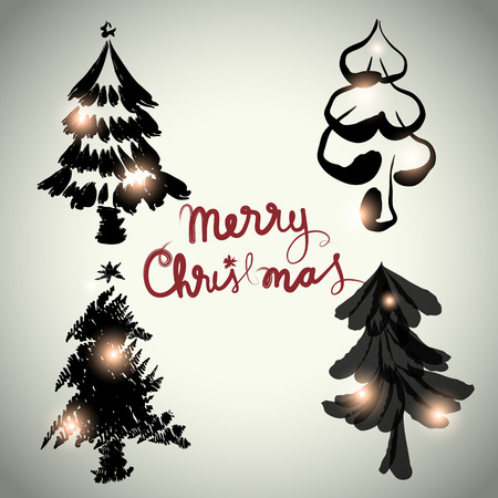 Christmas tree design set sketch styleのイラスト素材