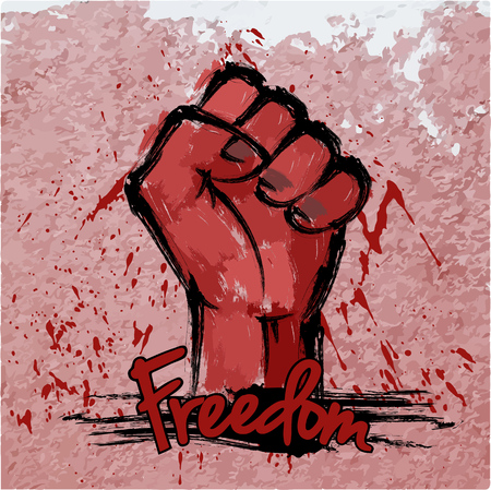 Fist with asian brushwork and text freedom on wall, freedom concept.のイラスト素材
