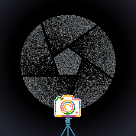 photography Camera with colorful vibrant geometry shapes illustration background.のイラスト素材
