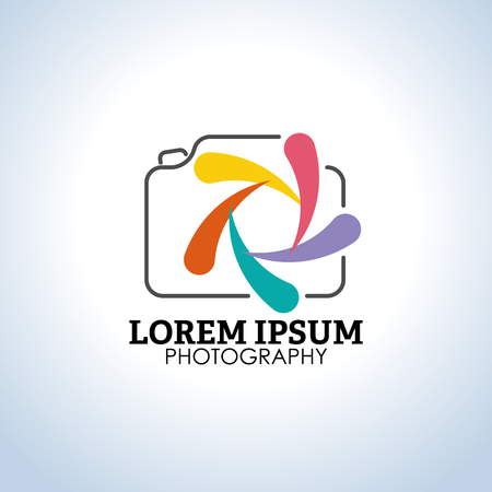 Photo camera sign icon. Rainbow color aperture visual element. Photo Camera Photography Elements and Video Camera Icons Illustrationのイラスト素材