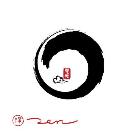 zen brushstroke  circle, Seal text means Zen and comprehend.のイラスト素材
