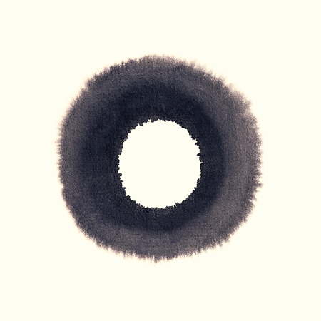 Handmade circle drawing ink black brush sketch on isolated whiteの写真素材