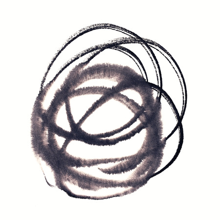 Handmade circle drawing ink black brush sketch on isolated whiteの写真素材