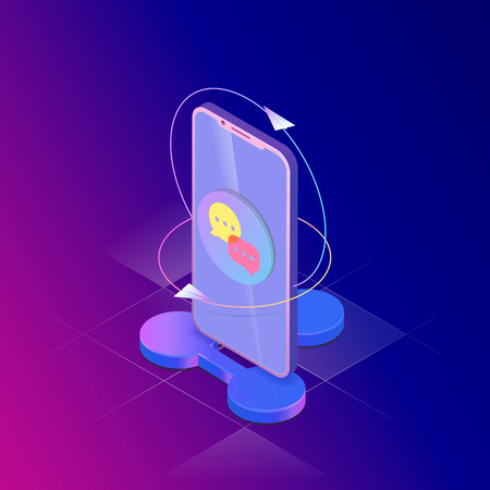 Isometric smartphone social application and rocket paperのイラスト素材