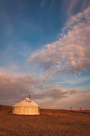yurt in grassland of Hulunbeier in North China in autumn.のeditorial素材