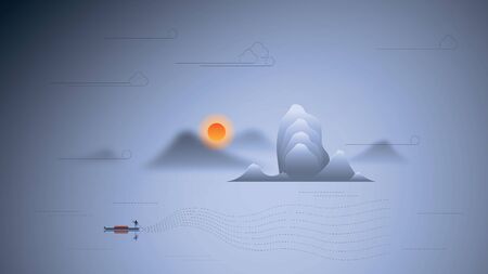 Scenery mountain with new traditional Chinese illustration styleのイラスト素材