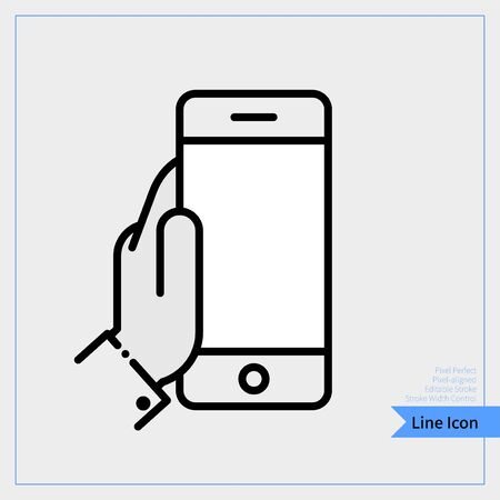 Hand holding mobile phone icon - Professional, Pixel-aligned, Pixel Perfect, Editable Stroke, Easy Scalablility.のイラスト素材