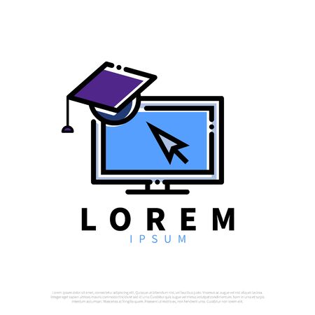 Computer with a graduation cap for E-learning concept.のイラスト素材