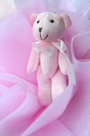 A cute pink plush mouse decorationsの写真素材