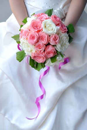 Bride's bouquet made of pink rosesの写真素材