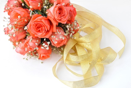 Bouquet of pink roses isolated on white backgroundの写真素材