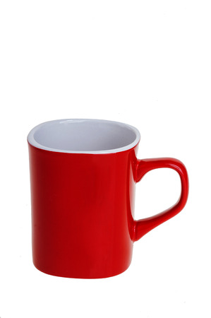 Red coffee mug on white background.の写真素材