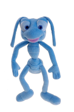 Blue plush toy ants on a white backgroundの写真素材