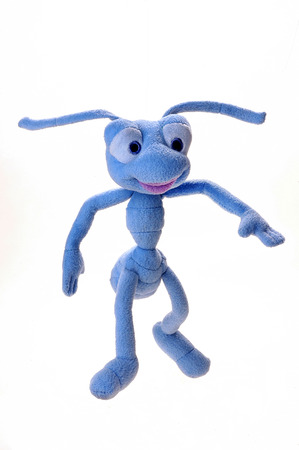 Blue plush toy ants on a white backgroundの写真素材