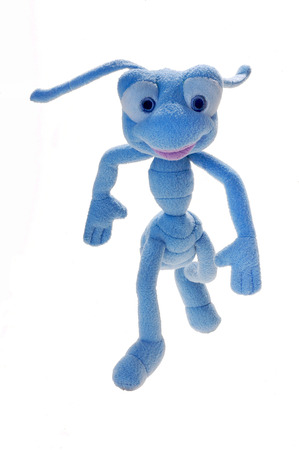 Blue plush toy ants on a white backgroundの写真素材