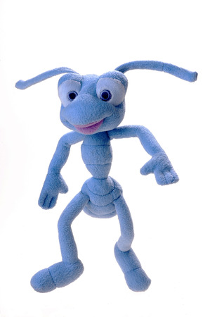 Blue plush toy ants on a white backgroundの写真素材