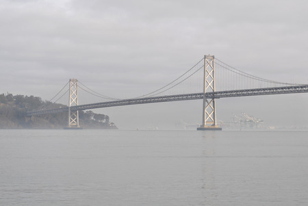 The San Francisco-Oakland Bay Bridge on a foggy day