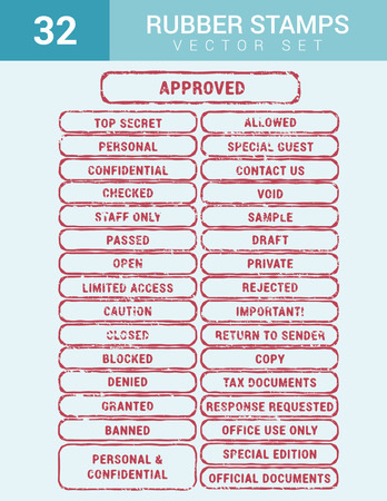 Set of 32 Textual rubber stamp vector art set, great for use on documents and office materialsのイラスト素材