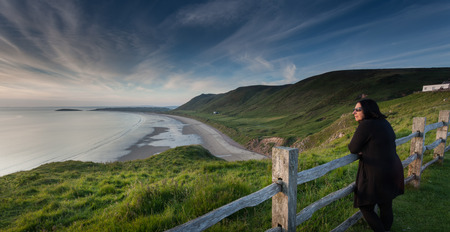 Rhossili bay on the Gower peninsular south Walesの写真素材