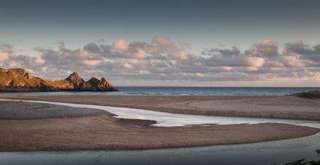 Three Cliffs Bay Swansea Well known landmark and beautiful beach in Gower, south Wales.の写真素材
