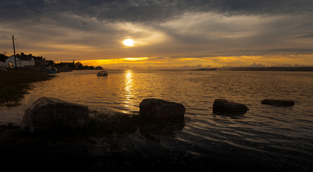 Sunset at Penclawdd on the Loughor Estuary, north Gower, Swansea.の写真素材