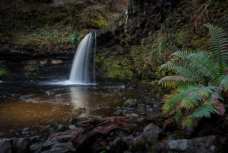 Lady Falls Sgwd Gwladus waterfall The river Afon Pyrddin near Pontneddfechan, South Wales, known as Waterfall Countryの写真素材