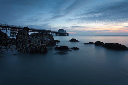 Mumbles Pier Morning Early morning at Mumbles Pier in Swansea Bay, South Walesの写真素材