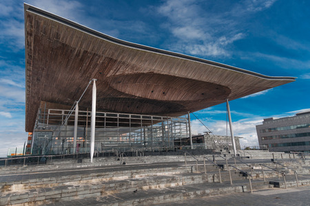 Editorial CARDIFF, UK - SEPTEMBER 9, 2016: The Senedd, also known as the National Assembly building, was opened by Queen Elizabeth II on 1 March 2006 in Cardiff, South Wales and is the location of the Welsh Parliament.のeditorial素材