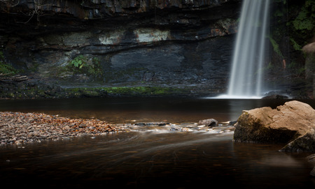 Sgwd Gwladus Lady falls Lady Falls waterfall on the river Afon Pyrddin near Pontneddfechan, South Wales, an area known as Waterfall Countryの写真素材