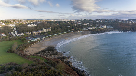 The Wales coastal path at Langland Bay on the Gower peninsula, Swansea, a long-distance footpath which runs along the majority of the coastline of Wales.の写真素材