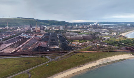 Editorial Aberavon, UK - July 9, 2021: Aerial view of the TATA steel works in Port Talbot, UKのeditorial素材