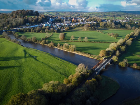 Editorial Llandeilo, UK - November 02, 2021: The river Towy as it flows through the town of...