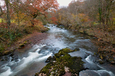 The river Tawe at the end of Autumn in the Upper Swansea Valley in South Wales UKの写真素材