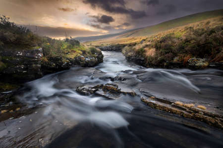 The river Tawe flowing from near its source on the old Trecastle road in the Brecon Beacons, South Wales, UKの写真素材